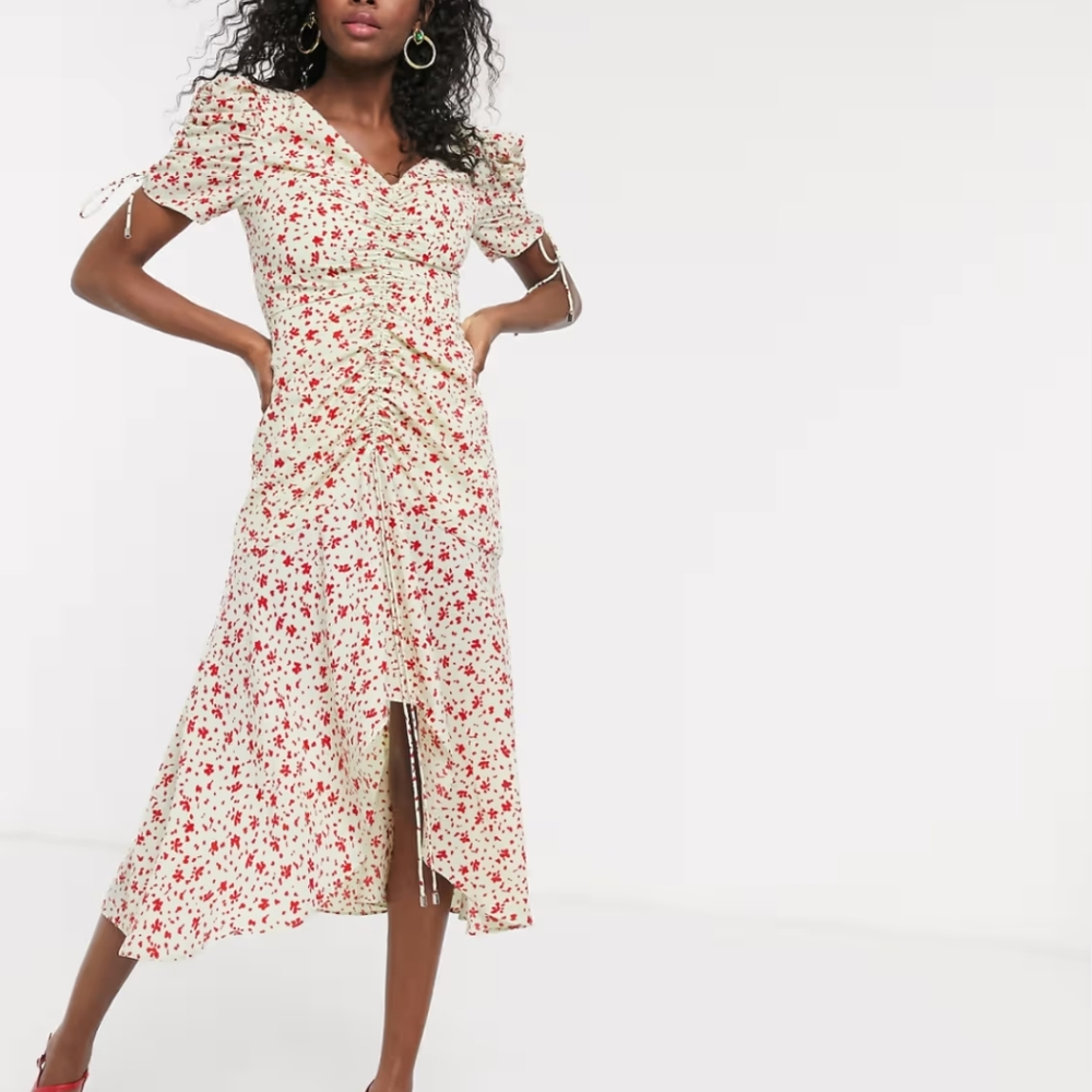 NWT C/MEO Collective Intersect Midi Dress Citron Ditsy Size Small